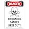 Signmission Safety Sign, OSHA Danger, 5" Height, Drowning Danger Keep Out, Portrait OS-DS-D-35-V-1712 - alternate 1